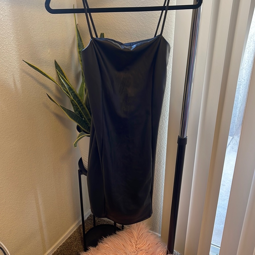 Black faux leather dress